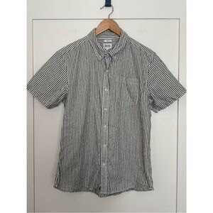 Bridge & Burn Shirt Men M Gray Slim Fit Striped Button Down Short Sleeve Linen B